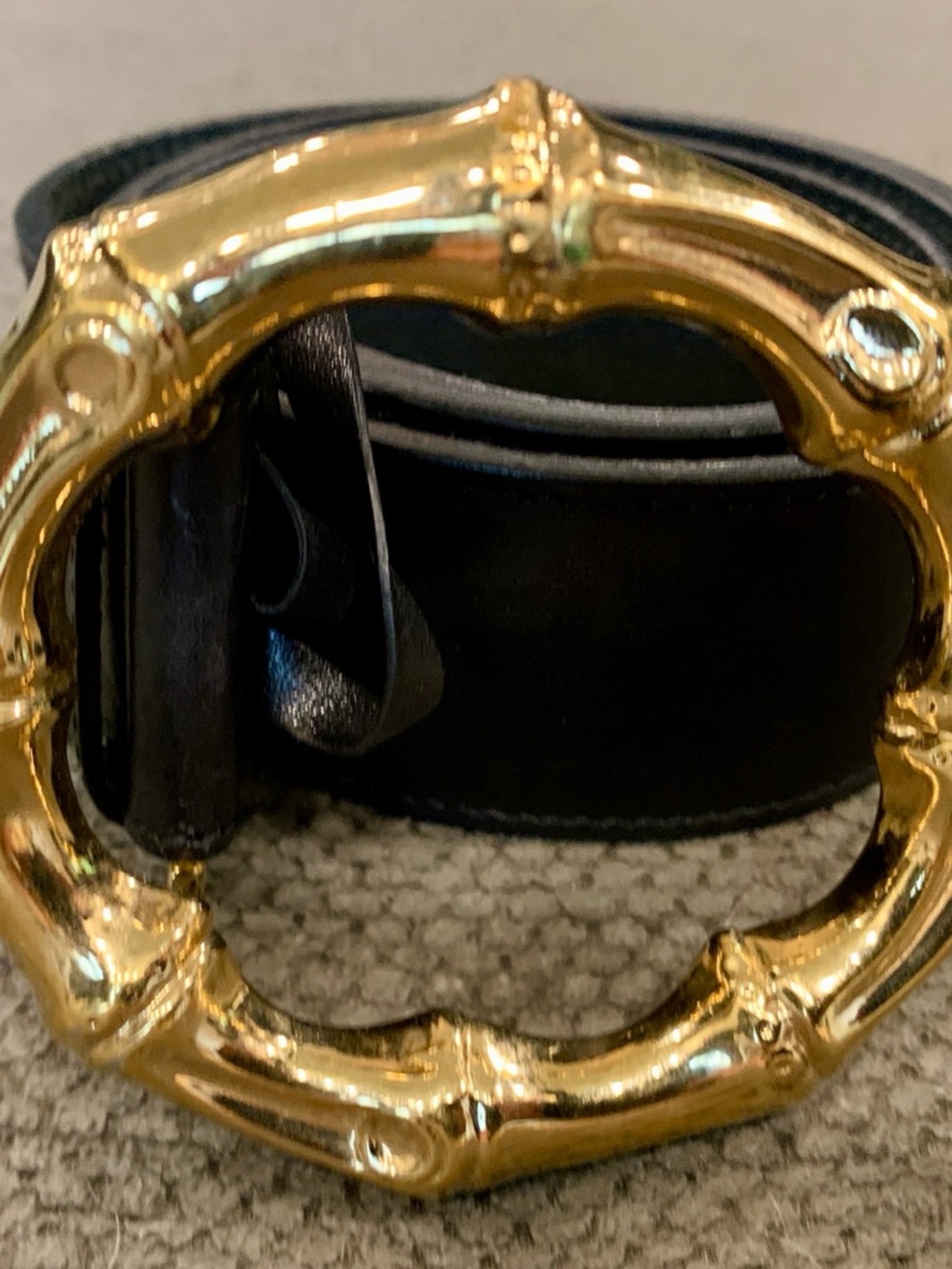 Black GUCCI Leather Belt with Gold Bamboo-Style Buckle